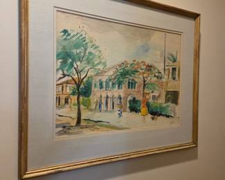 Watercolor Painting of a Tropical Courtyard Scene by Jill Tattersall