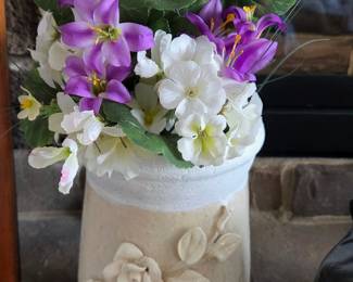 Artificial Flower Arrangement in Rose Motif Ceramic Vase