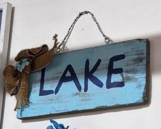 Rustic "Lake" Wooden Sign with Burlap Bow