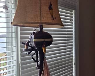 Vintage Evinrude Outboard Motor Lamp with Fishing Lures