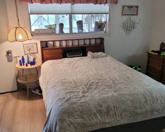 Full Bed, Vintage Full Headboard, Vintage Rattan Swag Lamp