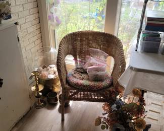 Wicker Chair, Brass & Shell Decor