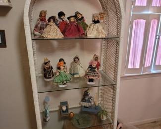 Vintage Rattan Shelf, Vintage Dolls