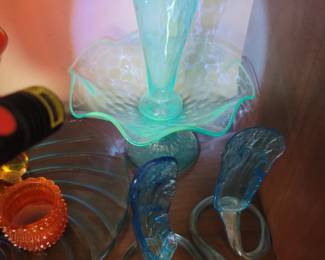 Fenton Epergne Blue Vase