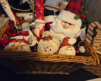 Christmas Wicker Basket with Santa Figurines