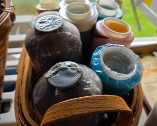 Assorted Spools of Thread in Wicker Basket