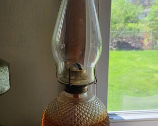 Aladdin Amber Quilted Glass Hobnail Hurricane Vanity Lamp