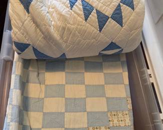 Vintage Blue and White Irish Chain Quilt with Sawtooth Star Border