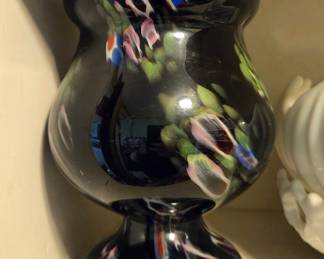 Murano Art Glass Vase - Black with Swirling Colors