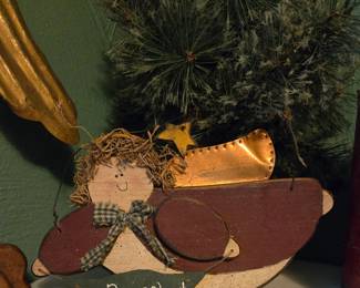 Wooden Angel Figurine with "Peace" Banner and Star Accents
