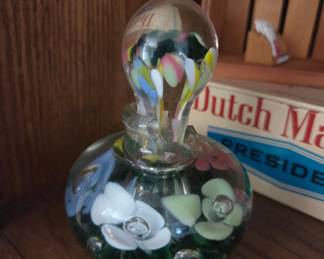 Joe St. Clair Art Glass Perfume Bottle with Floral Inclusion
