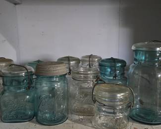 Lot of Vintage Aqua Blue Ball "Ideal" and "Perfect Mason" Canning Jars