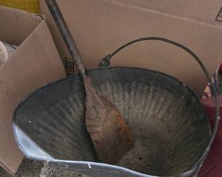 Vintage Galvanized Coal Scuttle with Shovel