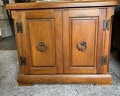 Vintage Wooden End Table with Cabinet Doors