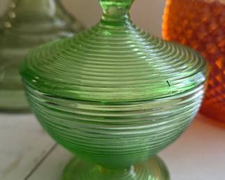 Green Uranium Glass Candy Dish with Lid