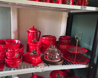 Waechtersbach "Christmas Tree" Pattern Red Ceramic Dinnerware Set