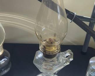 Clear Glass Oil Lamp with Octagonal Base and Handle, P&A Mfg. Co. Burner