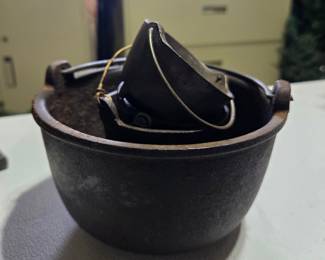 Vintage Cast Iron Lead Melting Pots with Nested Buckets