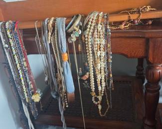 Assorted Vintage and Costume Jewelry Collection with Wooden Stand
