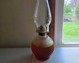 Amber Hobnail Glass Oil Lamp