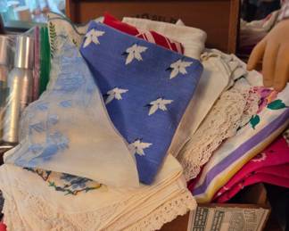 Collection of Vintage Handkerchiefs and Scarves in Cigar Box