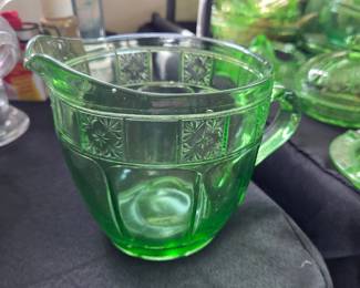 Green Depression Glass Creamer - Jeannette Doric Pattern