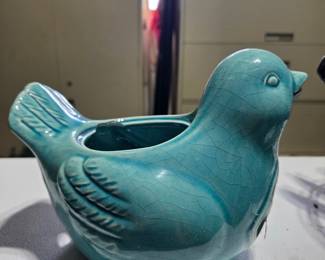 Vintage McCoy Pottery Singing Bird Planter in Turquoise
