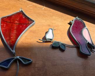 Stained Glass Kite and Cardinal Ornaments