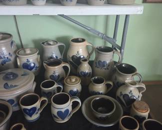Rowe Pottery Works Stoneware with Blue Heart Motif