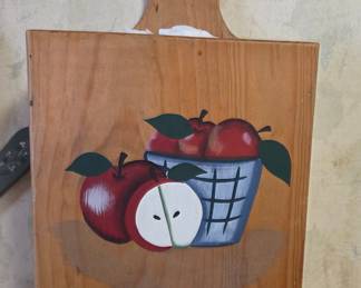 Vintage 1997 Hand-Painted Wooden Bag Dispenser with Apple Motif