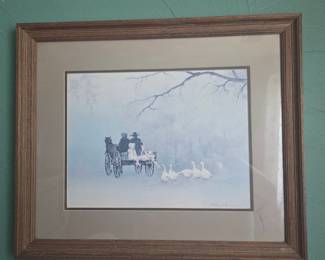 Amish buggy with geese watercolor painting by Steve Polomchak
