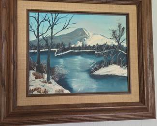 Vintage Winter Landscape Oil Painting