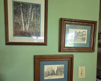 Set of 3 Framed Prints: Birch Forest, Colonial Building, and European Streetscape