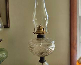 Victorian Cut Crystal Oil Lamp with Brass Accents