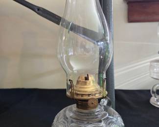 Vintage Embossed Glass Oil Lamp with Sunburst/Floral Base