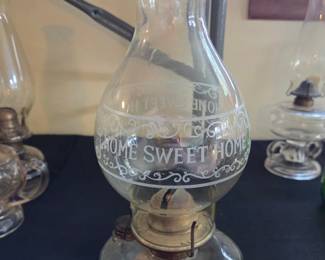 Home Sweet Home Etched Glass Oil Lamp with White Flame Light Co. Burner