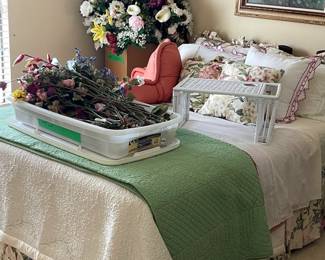 In This Picture - Artwork, Bed, Silk Florals, Wicker Bed Tray, Lounge Pillow