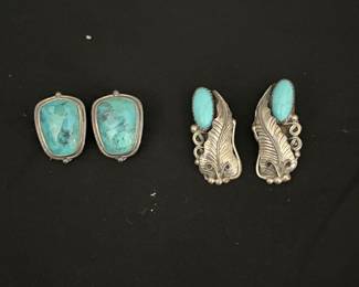 Silver and turquoise clip on earrings