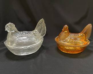 Vintage Hen Lidded Dishes