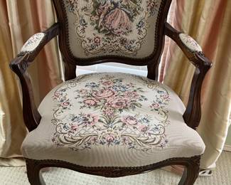 Set of Vintage Hand Carved Chateau d'Ax Armchairs in Louis XV Style Tapestry Fabric