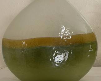 Handblown Art Glass White & Green Vase