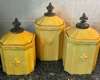 Set of Yellow Fleur-de-Lis Canisters