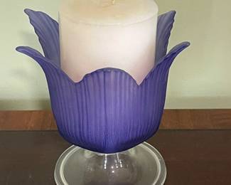 Beautiful Blue Tulip Glass Candle Holder