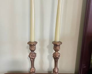 Beautiful Set of Rose Colored Baroque Style Candle Stick Holders