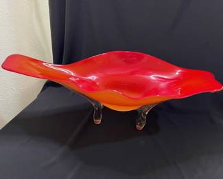 Tangerine Pedestal Platter Handblown Art Glass