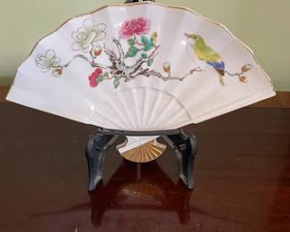 Decorated Ceramic Fan w/Stand