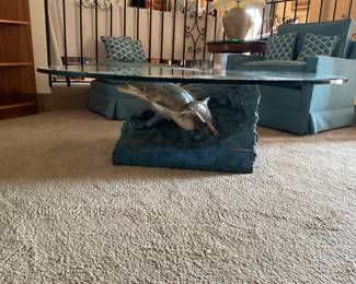Robert Wyland-47/450-Dolphin glass top table-38x51