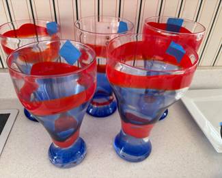 red, white and blue glassware.  Not sure if they are flower vases or large beer glasses for 4th of July!