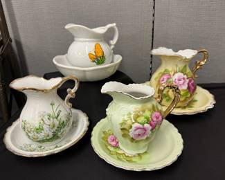 Four Pitcher And Saucer Sets W  Floral Patterns Featuring McCoy