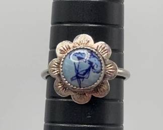 Blue Delft Style Stamped Ring